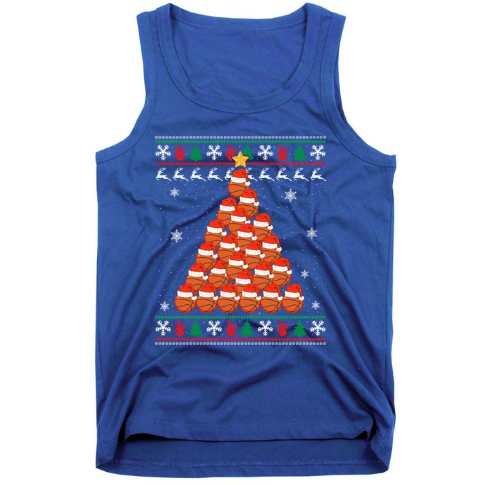 Basketball Santa Hat Christmas Tree Design Ugly Xmas Holiday Gift Tank Top