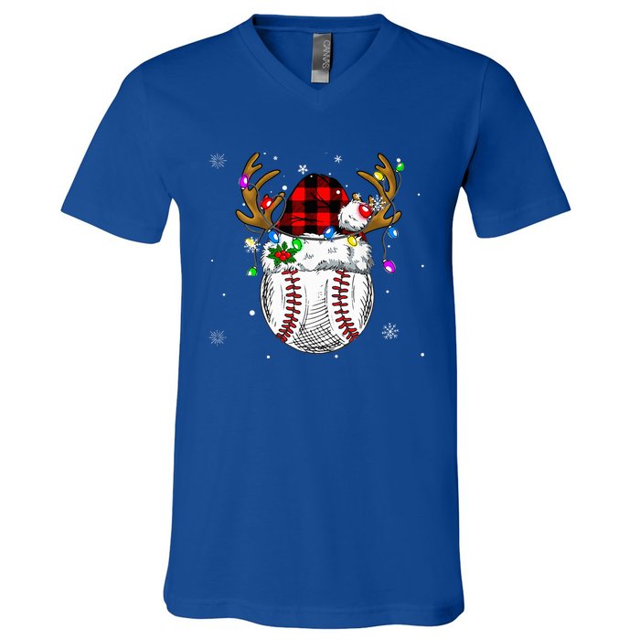 Baseball Santa Hat Funny Sport  baseball Christmas V-Neck T-Shirt