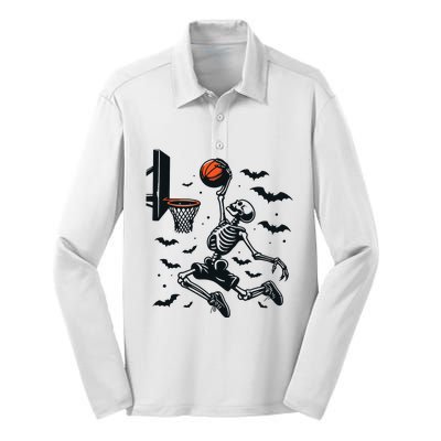 Basketball Skeleton Halloween Skeleton Basketball Player Silk Touch Performance Long Sleeve Polo