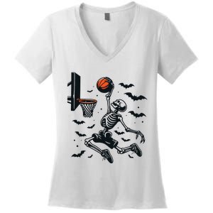 Basketball Skeleton Halloween Skeleton Basketball Player Women's V-Neck T-Shirt