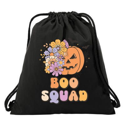 Boo Squad Halloween Pumpkin Costume Retro Groovy Gift Drawstring Bag