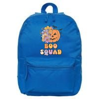 Boo Squad Halloween Pumpkin Costume Retro Groovy Gift 16 in Basic Backpack
