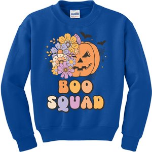 Boo Squad Halloween Pumpkin Costume Retro Groovy Gift Kids Sweatshirt