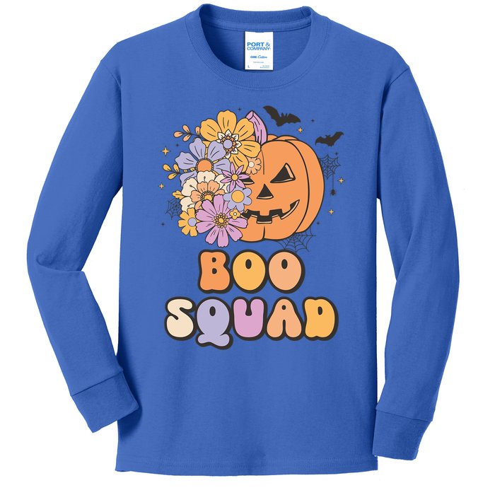 Boo Squad Halloween Pumpkin Costume Retro Groovy Gift Kids Long Sleeve Shirt