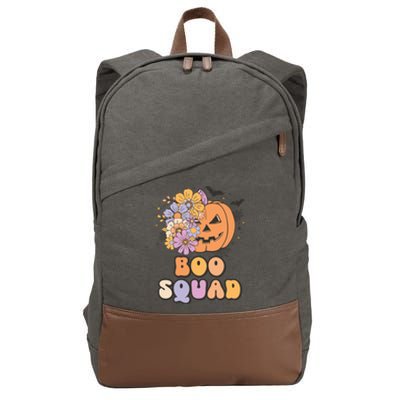 Boo Squad Halloween Pumpkin Costume Retro Groovy Gift Cotton Canvas Backpack