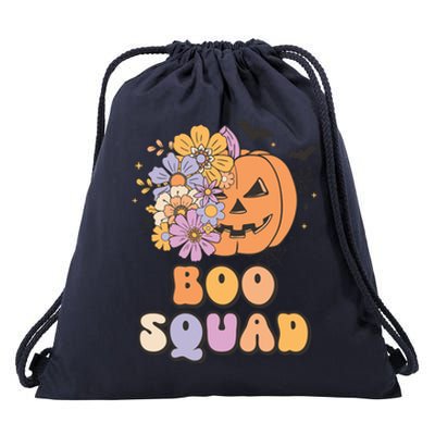 Boo Squad Halloween Pumpkin Costume Retro Groovy Gift Drawstring Bag