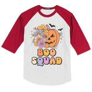 Boo Squad Halloween Pumpkin Costume Retro Groovy Gift Kids Colorblock Raglan Jersey