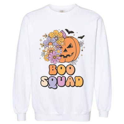 Boo Squad Halloween Pumpkin Costume Retro Groovy Gift Garment-Dyed Sweatshirt