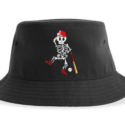 Baseball Skeleton Halloween Funny Skeleton Baseball Playing Sustainable Bucket Hat