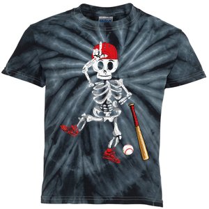 Baseball Skeleton Halloween Funny Skeleton Baseball Playing Kids Tie-Dye T-Shirt