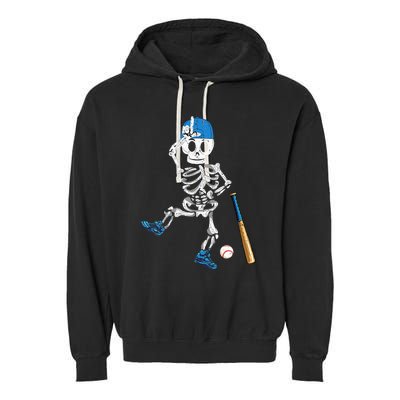 Baseball Skeleton Halloween Vintage Baseball Playing Garment-Dyed Fleece Hoodie