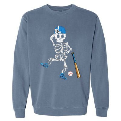 Baseball Skeleton Halloween Vintage Baseball Playing Garment-Dyed Sweatshirt