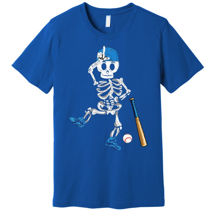 Baseball Skeleton Halloween Vintage Baseball Playing Premium T-Shirt