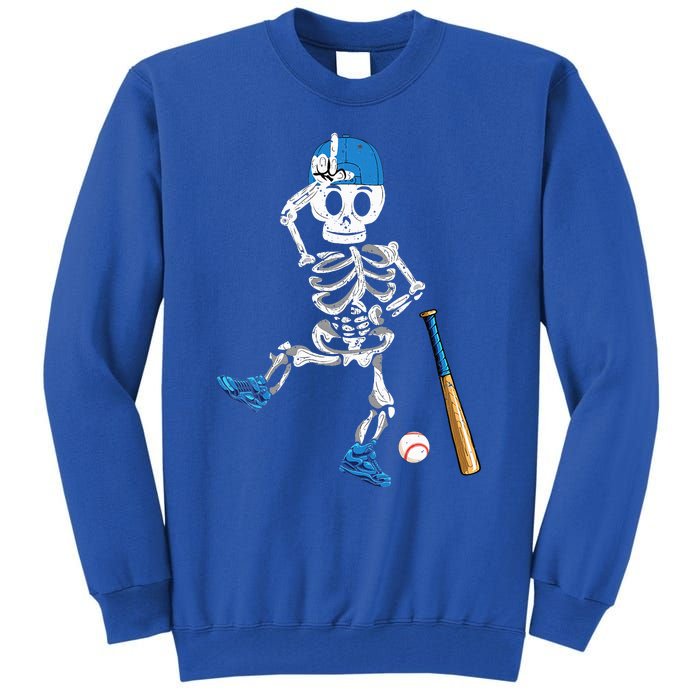 Baseball Skeleton Halloween Vintage Baseball Playing Tall Sweatshirt