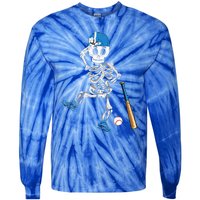 Baseball Skeleton Halloween Vintage Baseball Playing Tie-Dye Long Sleeve Shirt