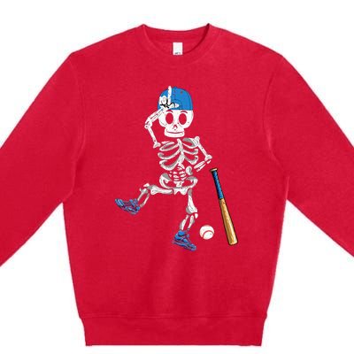 Baseball Skeleton Halloween Vintage Baseball Playing Premium Crewneck Sweatshirt