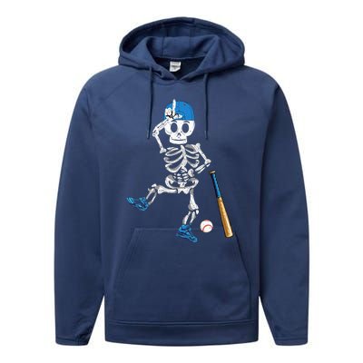 Baseball Skeleton Halloween Vintage Baseball Playing Performance Fleece Hoodie