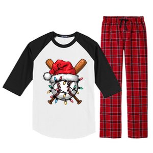 Baseball Santa Hat Christmas Lights Baseball Player Raglan Sleeve Pajama Set