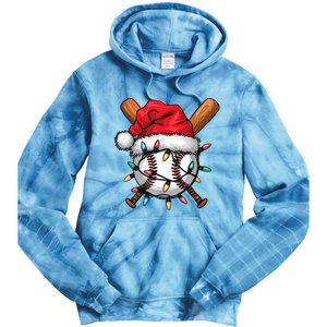 Baseball Santa Hat Christmas Lights Baseball Player Tie Dye Hoodie