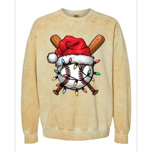 Baseball Santa Hat Christmas Lights Baseball Player Colorblast Crewneck Sweatshirt