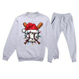 Baseball Santa Hat Christmas Lights Baseball Player Premium Crewneck Sweatsuit Set