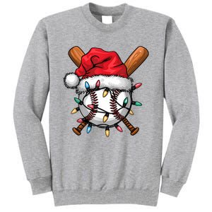 Baseball Santa Hat Christmas Lights Baseball Player Tall Sweatshirt