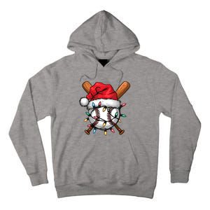 Baseball Santa Hat Christmas Lights Baseball Player Tall Hoodie