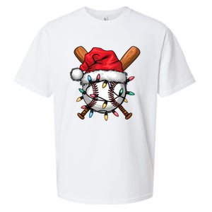 Baseball Santa Hat Christmas Lights Baseball Player Sueded Cloud Jersey T-Shirt