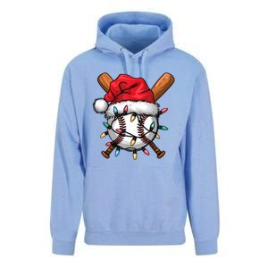 Baseball Santa Hat Christmas Lights Baseball Player Unisex Surf Hoodie