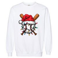 Baseball Santa Hat Christmas Lights Baseball Player Garment-Dyed Sweatshirt