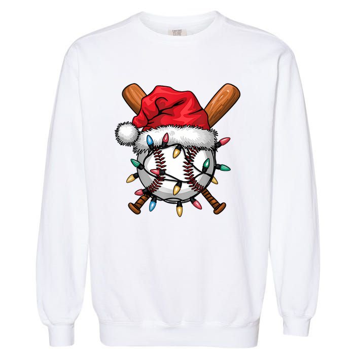 Baseball Santa Hat Christmas Lights Baseball Player Garment-Dyed Sweatshirt