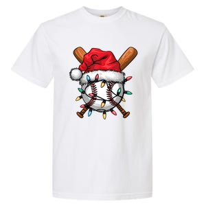 Baseball Santa Hat Christmas Lights Baseball Player Garment-Dyed Heavyweight T-Shirt