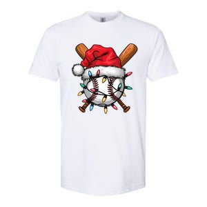 Baseball Santa Hat Christmas Lights Baseball Player Softstyle CVC T-Shirt