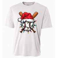 Baseball Santa Hat Christmas Lights Baseball Player Cooling Performance Crew T-Shirt