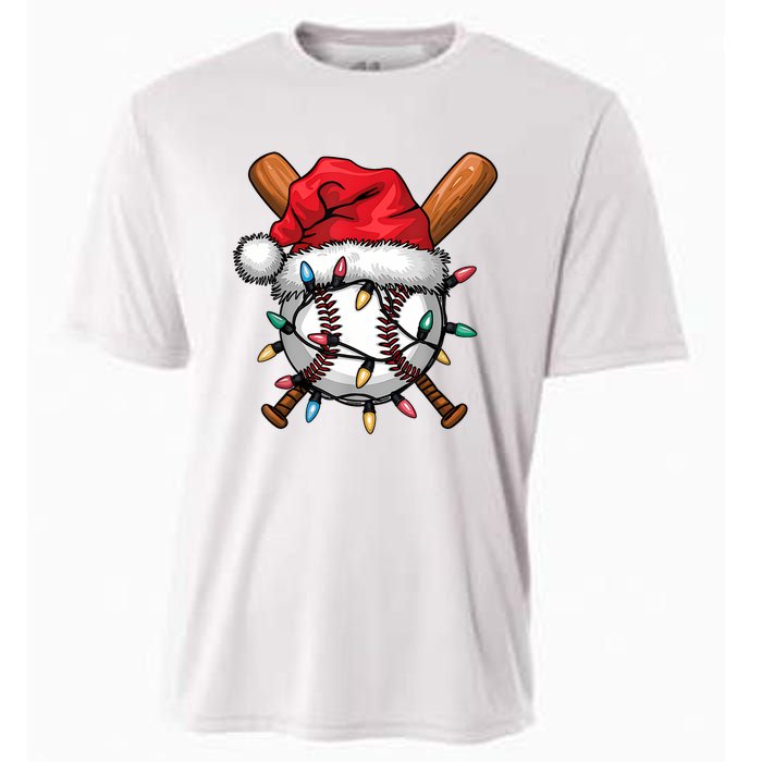 Baseball Santa Hat Christmas Lights Baseball Player Cooling Performance Crew T-Shirt