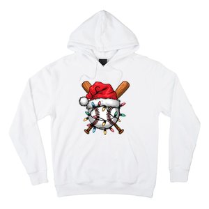 Baseball Santa Hat Christmas Lights Baseball Player Hoodie