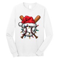 Baseball Santa Hat Christmas Lights Baseball Player Long Sleeve Shirt