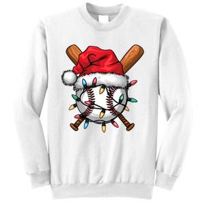 Baseball Santa Hat Christmas Lights Baseball Player Sweatshirt