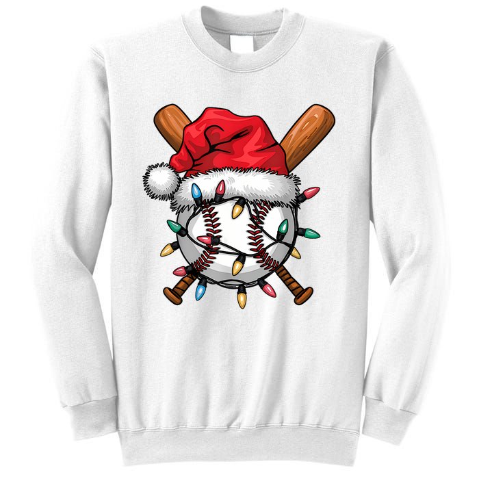 Baseball Santa Hat Christmas Lights Baseball Player Sweatshirt