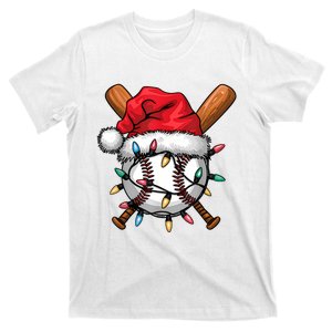 Baseball Santa Hat Christmas Lights Baseball Player T-Shirt