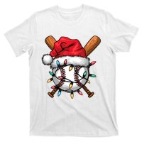 Baseball Santa Hat Christmas Lights Baseball Player T-Shirt