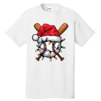 Baseball Santa Hat Christmas Lights Baseball Player Tall T-Shirt