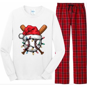 Baseball Santa Hat Christmas Lights Baseball Player Long Sleeve Pajama Set