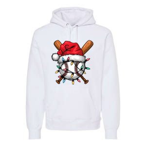 Baseball Santa Hat Christmas Lights Baseball Player Premium Hoodie