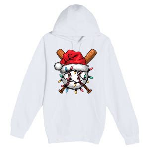 Baseball Santa Hat Christmas Lights Baseball Player Premium Pullover Hoodie