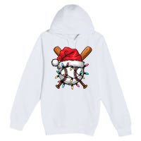 Baseball Santa Hat Christmas Lights Baseball Player Premium Pullover Hoodie