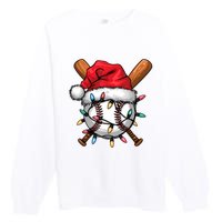 Baseball Santa Hat Christmas Lights Baseball Player Premium Crewneck Sweatshirt