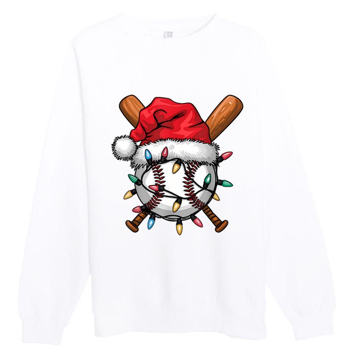 Baseball Santa Hat Christmas Lights Baseball Player Premium Crewneck Sweatshirt