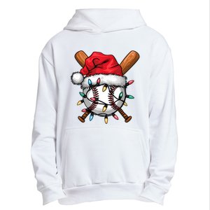 Baseball Santa Hat Christmas Lights Baseball Player Urban Pullover Hoodie