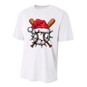 Baseball Santa Hat Christmas Lights Baseball Player Performance Sprint T-Shirt